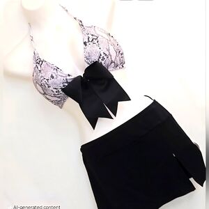 NWT- Snakeskin Print Bikini Top & Thong (w/Black Skirt not new)